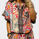 Hallie Boho Set with Wide Trousers and Fringed Blouse