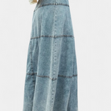 Lorraine Maxi Denim Skirt with Feather Detail