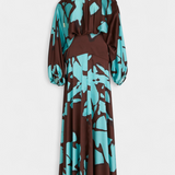 Long Dress with Open Sleeves and Abstract Print