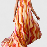 Remi Maxi Halter Dress with Wavy Print and Elegant Braiding