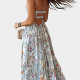 Neha Floral Dress with Open Back and Thin Straps