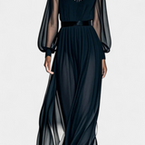 Aurelia Pleated Chiffon Maxi Dress with Sheer Details