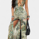 Zephyra Lace Maxi Halter Dress with Split