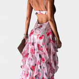 Bonnie Maxi Dress with Floral Ruffles and Side Cutouts