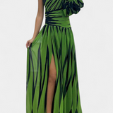Bethania Elegant Maxi Dress with One Shoulder Stripes