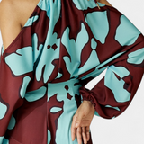 Long Dress with Open Sleeves and Abstract Print