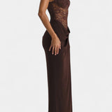 Castanza Asymmetrical Lace Maxi Dress