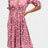 Lizzie Midi Polka Dot Dress with Deep V Neck