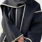 Pauline Loose Fit Coat with Integrated Fringed Scarf