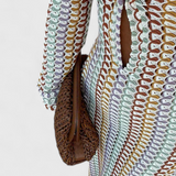 Crisanta Long Printed Dress with Multicoloured Waves and Long Sleeves