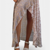 Ruth Long Floral Dress with 3/4 Sleeves and Flounce Panels