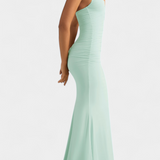 Lusiana Long Evening Dress with Open Back and Halter Neck
