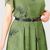 Lupita Green Chiffon Midi Dress with A-Line Cut