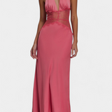 Ashanty Long Dress with Halter Neckline and Sheer Lace Waist