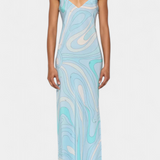 Valera Long Dress with Swirl Print and Sleeveless Cut