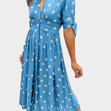 Lizzie Midi Polka Dot Dress with Deep V Neck