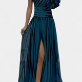 Bethania Elegant Maxi Dress with One Shoulder Stripes