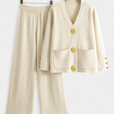 Aireen Knit Set with Cardigan and Wide-Leg Trousers