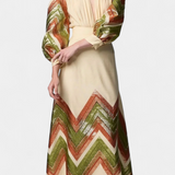 Avenza Puff Sleeve Bodysuit with Geometric Midi Skirt