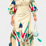 Avenza Puff Sleeve Bodysuit with Geometric Midi Skirt