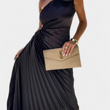 Leire Asymmetrical Cocktail Dress with Floral Applique and Pleated Skirt