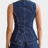 Raya Denim Sleeveless Waistcoat and High-Waisted Shorts