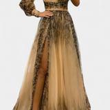 Becca Chiffon Maxi Dress with One Shoulder and Voluminous Flower