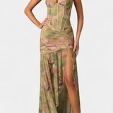 Amryn Asymmetrical Floral Maxi Dress with Ruffles