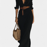 Souline Maxi Dress with Lapel and Long Sleeves