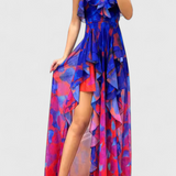 Andy Maxi Dress Without Sleeves with Ruffled Layers and Gradient Split