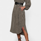 Eliana Striped Dress with Belt and Notched Collar