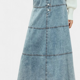 Lorraine Maxi Denim Skirt with Feather Detail