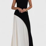 Mallory Bicolour Midi Dress with Straight Cut and Defined Silhouette
