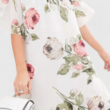 Tameka Fluid Chiffon Dress with Petals and Sheer Sleeves