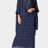 Rosaria Midi Dress with Ruffles and Frayed Edges