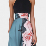 Radmila A-Line Dress with Black Bodice and Contrasting Floral Skirt