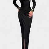 Freda Long Sleeve Dress with V-Neck and Pleats