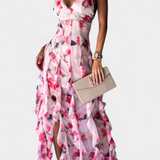 Bonnie Maxi Dress with Floral Ruffles and Side Cutouts