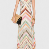 Agustina Long Lace Dress with V-Neck and Zigzag Pattern