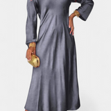 Riva Fluid Dress with V-Neck and Long Sleeves