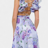Shazia Long Printed Dress with Open Back