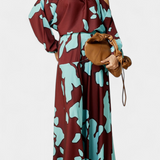 Long Dress with Open Sleeves and Abstract Print