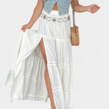 Dola Maxi Boho Skirt with Lace and Front Split