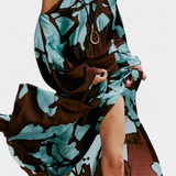 Long Dress with Open Sleeves and Abstract Print