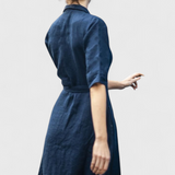Sharon Vintage Midi Dress in Cotton and Linen with Lapel Collar