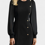 Jacequeline A-Line Dress with Buttons and Round Neck