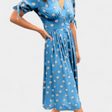 Lizzie Midi Polka Dot Dress with Deep V Neck