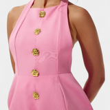 Yvonne Mini Dress with Halter Neck and Open Back with Floral Detail