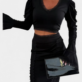 Minerva Elegant Lace Crop Top and High-Waisted Skirt Set