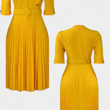 Zandie Pleated Dress with Decorative Buttons